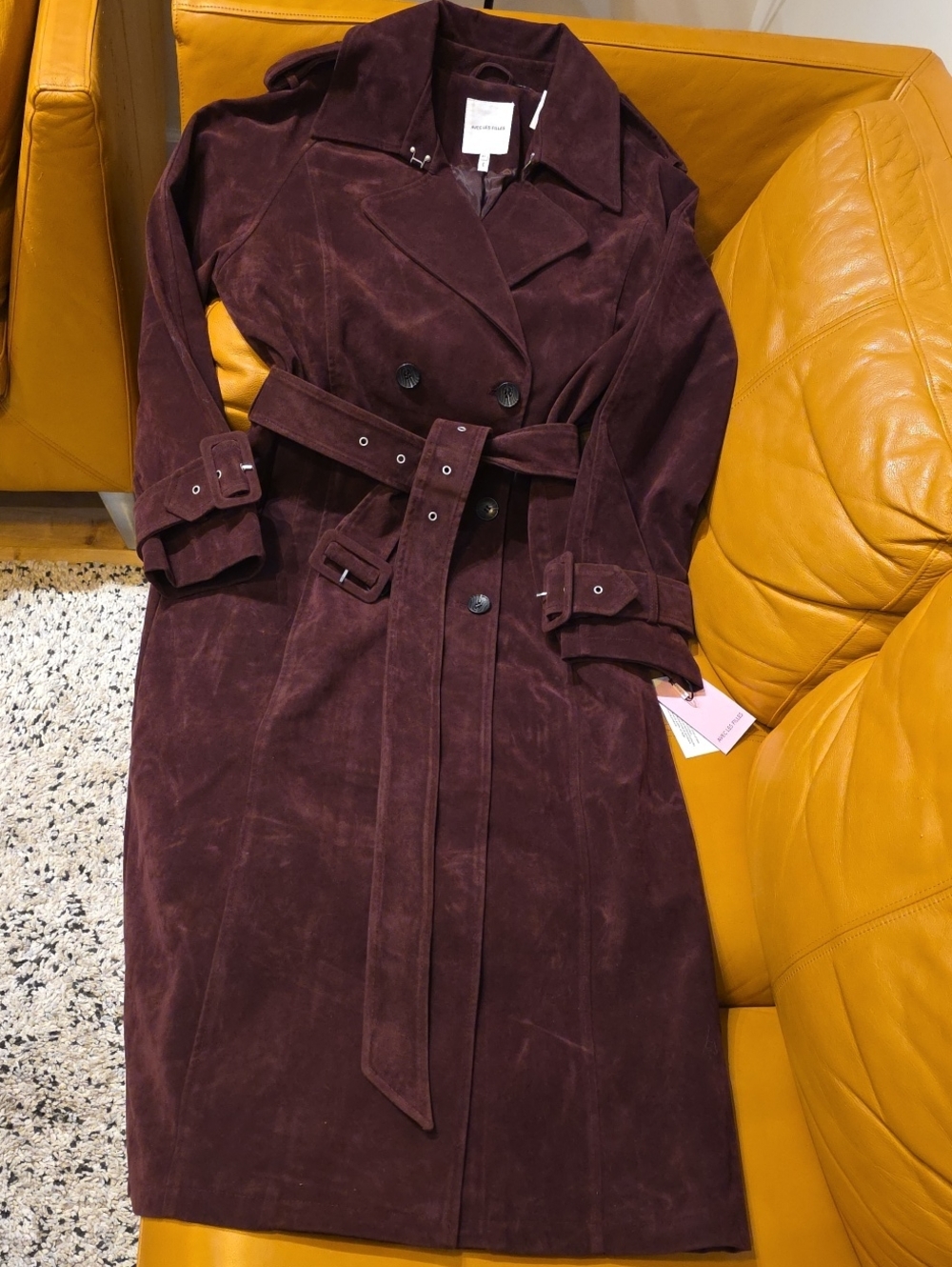 Avec Les Filles Burgundy Suede Trench Coat